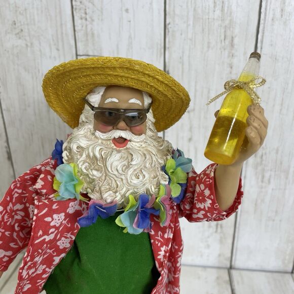 Kurt S. Adler Fabriche Santa Clause On Vacation With Drinks Figure Tropical Tree - Picture 3 of 10